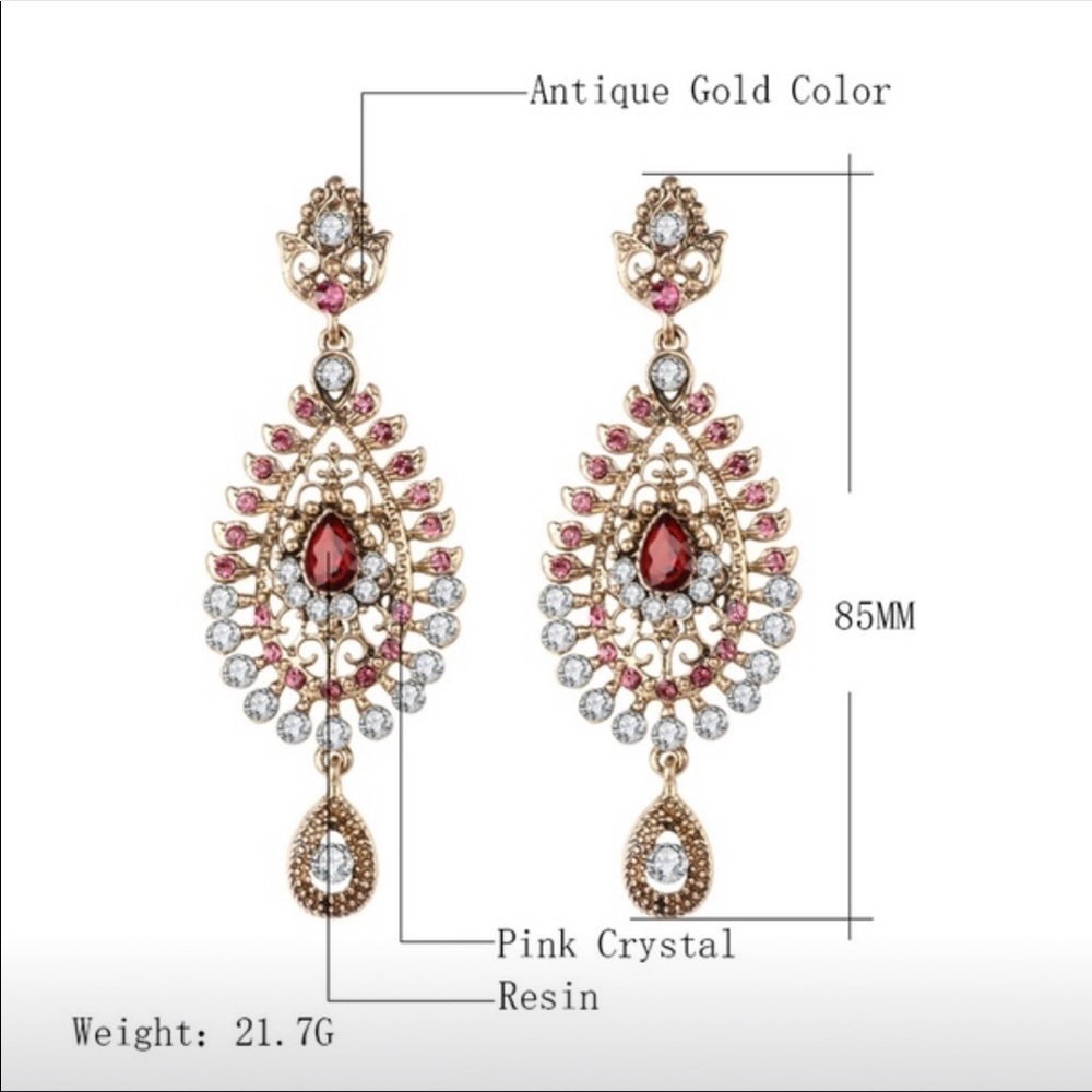 Boho long desi Indian style crystal earrings - Picture 5 of 8
